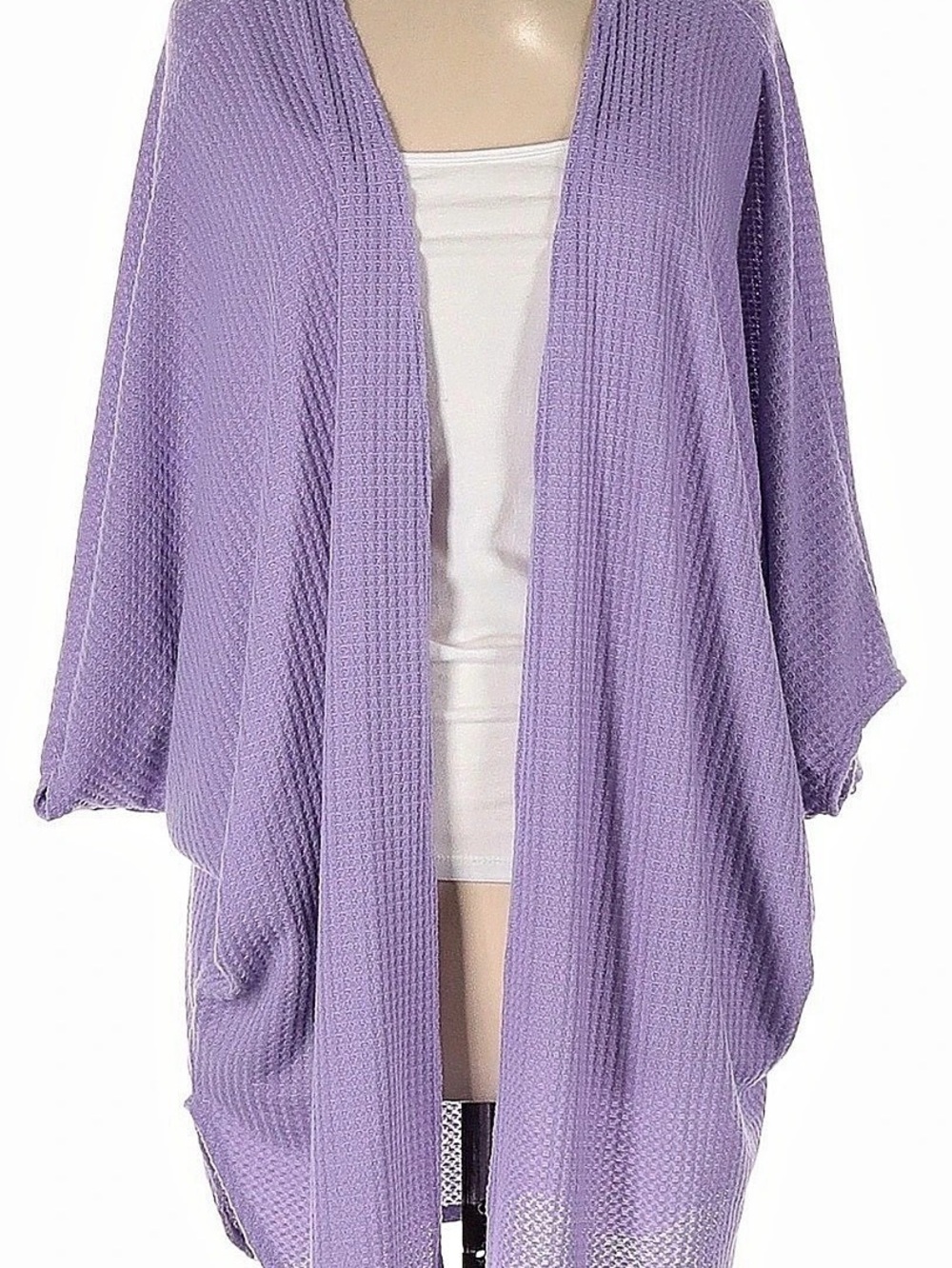 Women's Purple Open Front waffle knit Knit Kimono